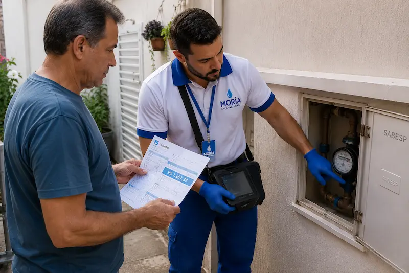 Conta de água alta e hidrômetro Moria